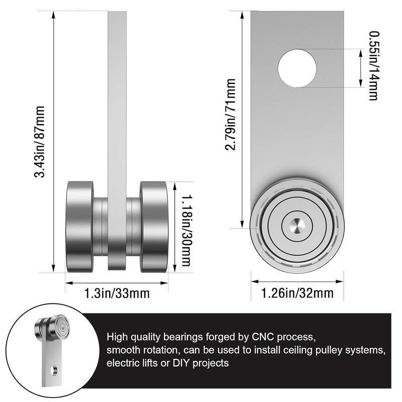 EASGIU 2 Wheel Trolley Assembly Rollers for 1-5/8" Wide Strut Channel - Garage Pulley System Hoist System (Silver-2 Pack) - Image 2
